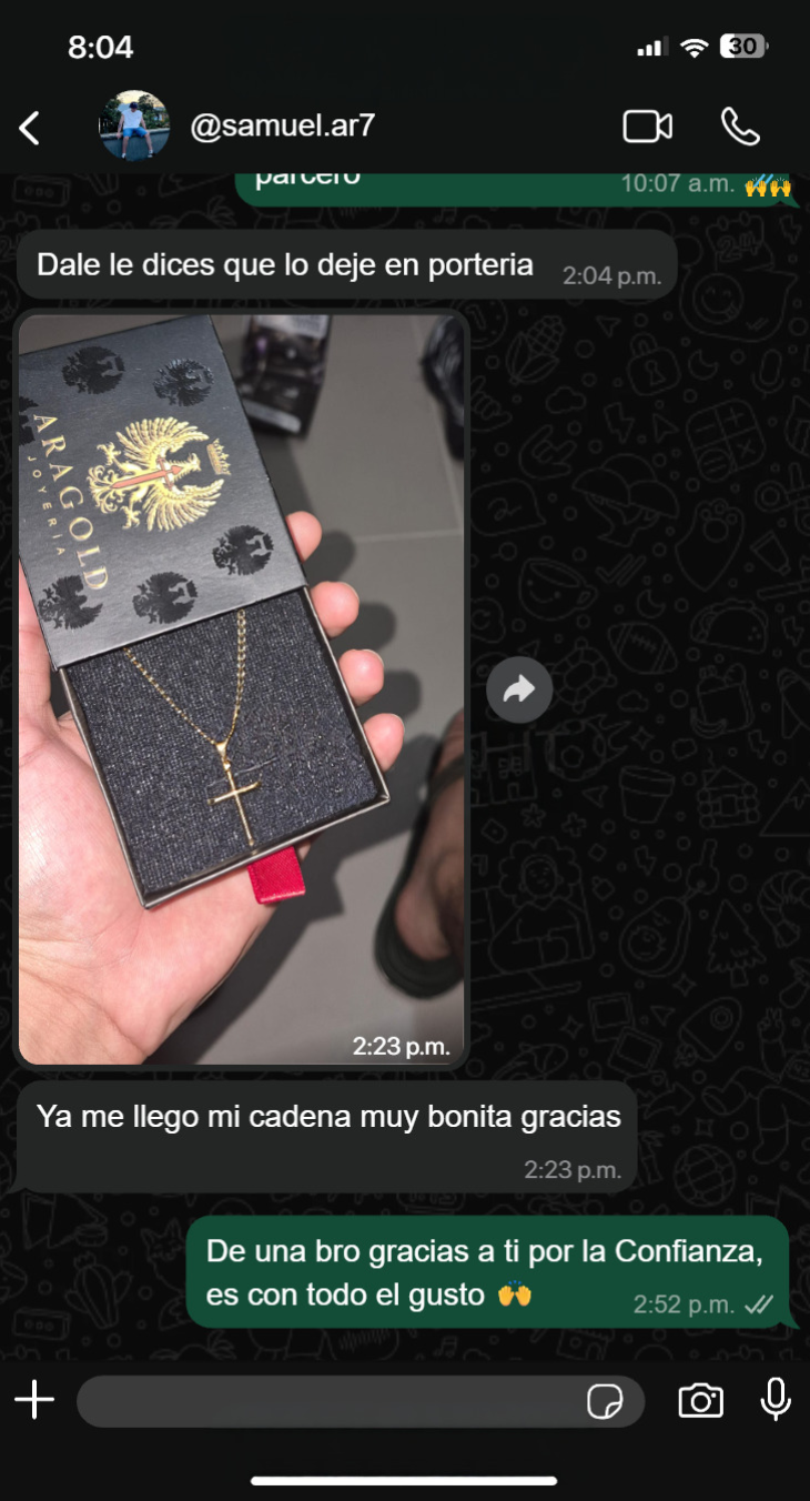 Conversación de WhatsApp con un cliente de ARAGOLD