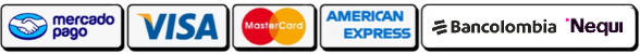Medios de pago: Mercado Pago, Visa, Mastercard, American Express, Bancolombia y Nequi