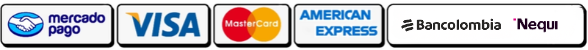 Medios de pago: Mercado Pago, Visa, Mastercard, American Express, Bancolombia y Nequi